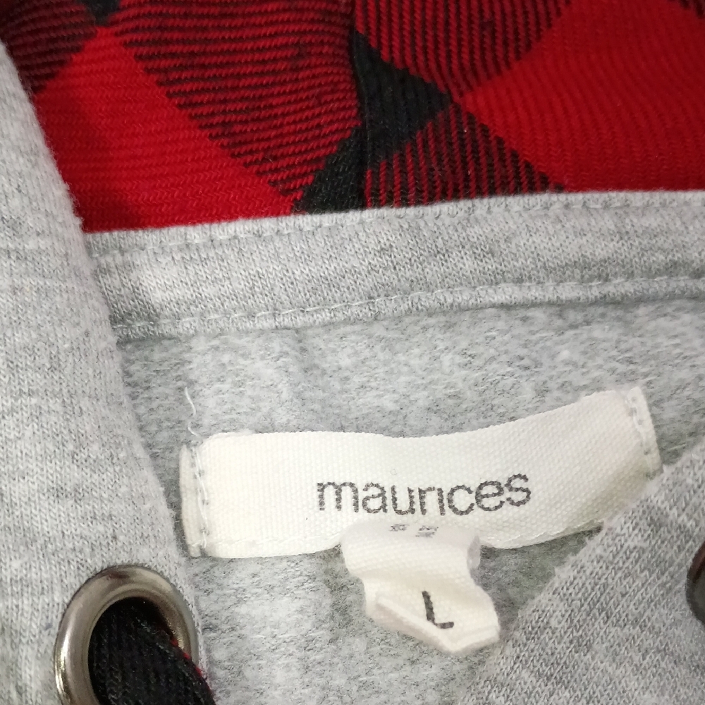 Maurices , Gray Hoodie with Red Plaid Bear - Picture 2 of 8